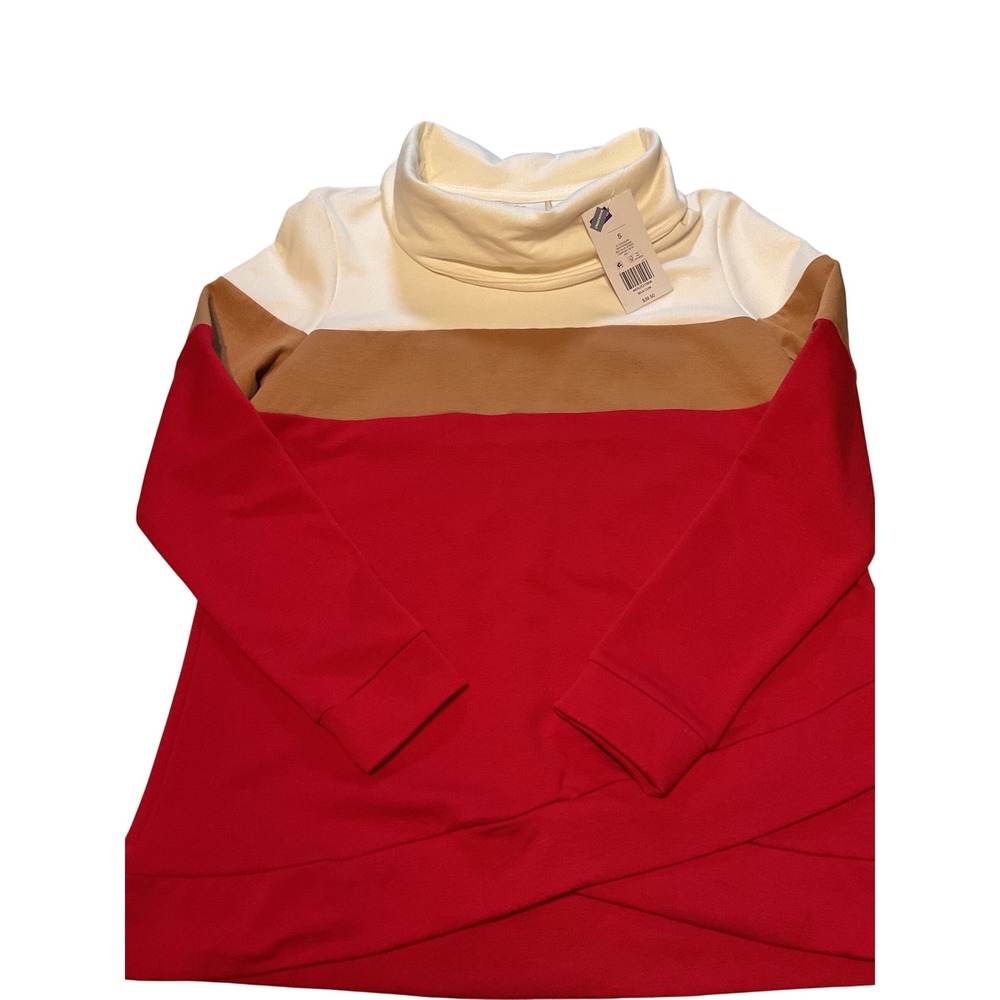 Kim Rogers Colorblock Turtleneck Pullover Sweater Red Tan Cream Size Small